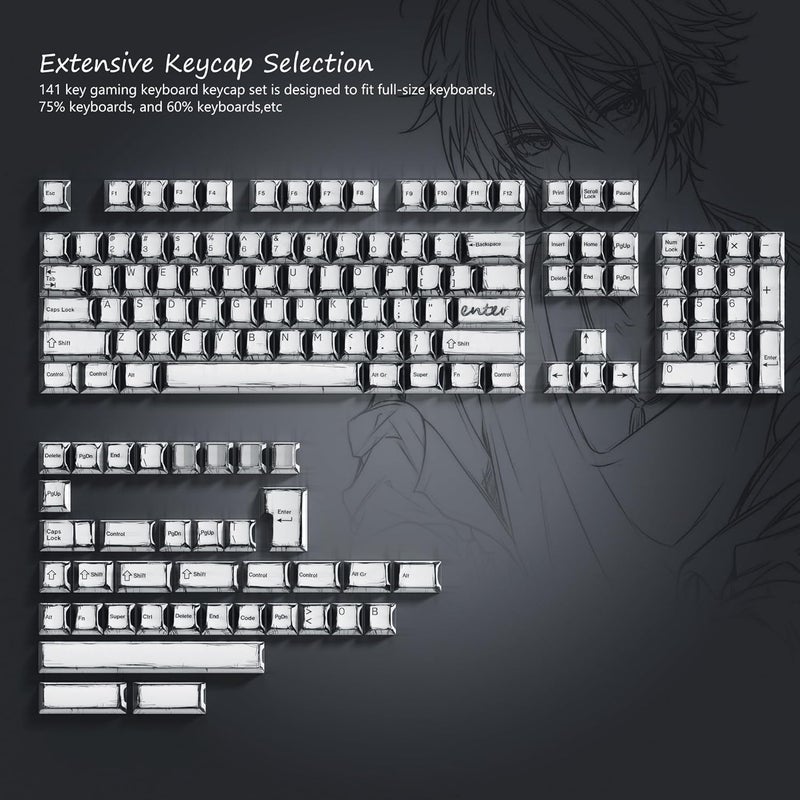 Rainy75 Retro Anime PBT Keycaps-Cherry Key Cap, Manga Japanese Theme Keycaps 60 65 75 100 Percent, 5 Side Dye Sublimation 141 Keys Set for Cherry Gateron MX Switches Keyboards, White (White) - Image 4